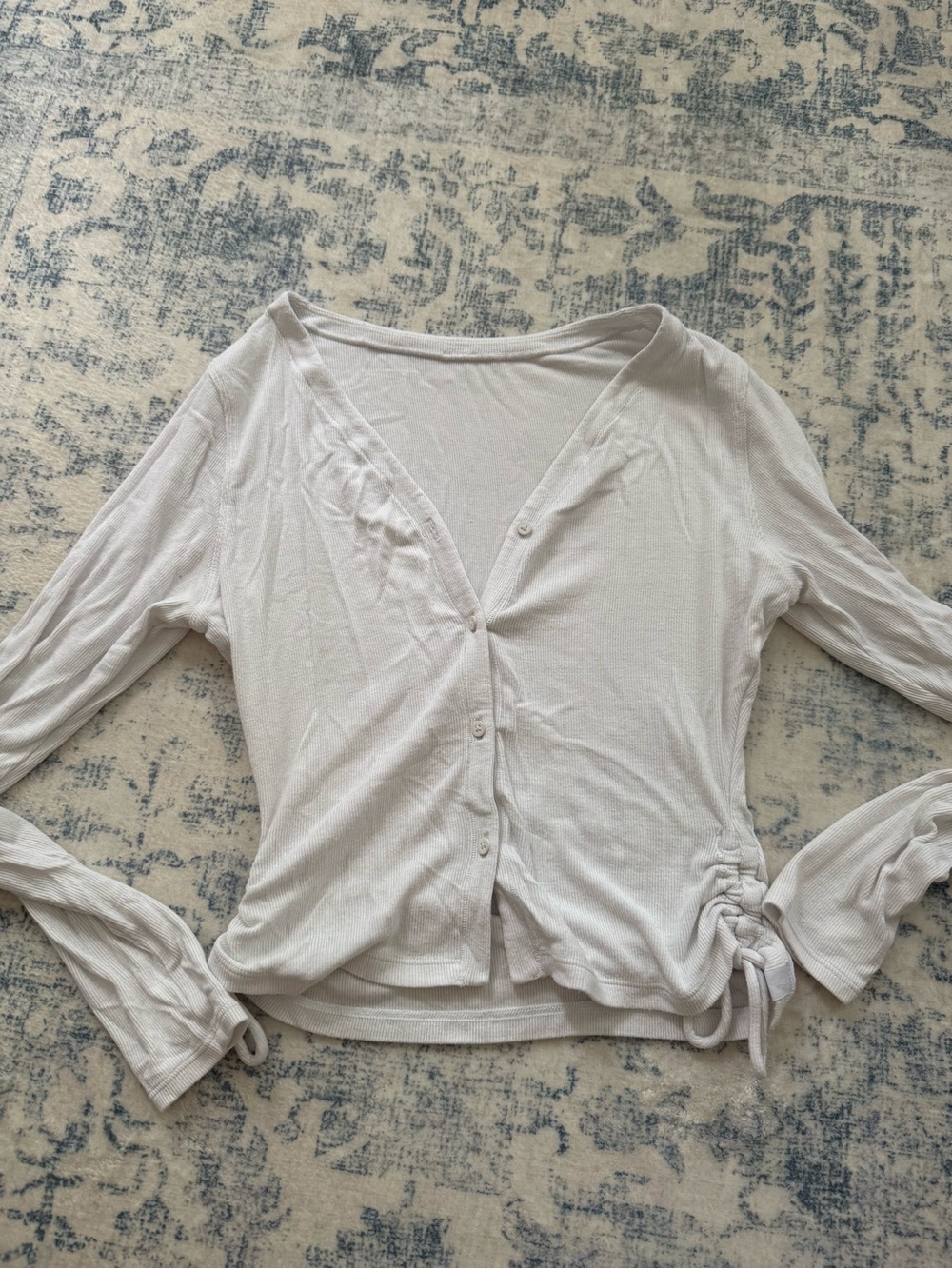 White Long Sleeve Button Front Women's Top
